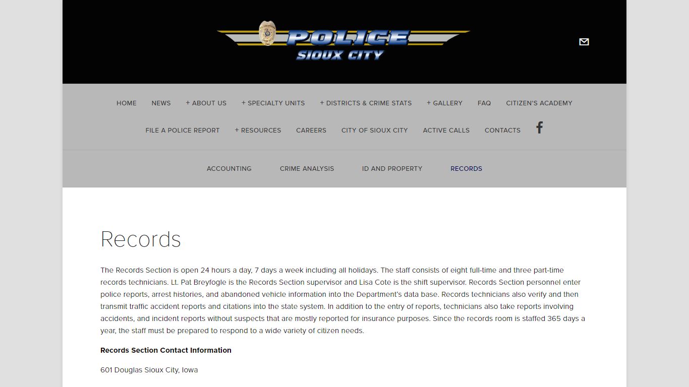 Records - Sioux City Police Department